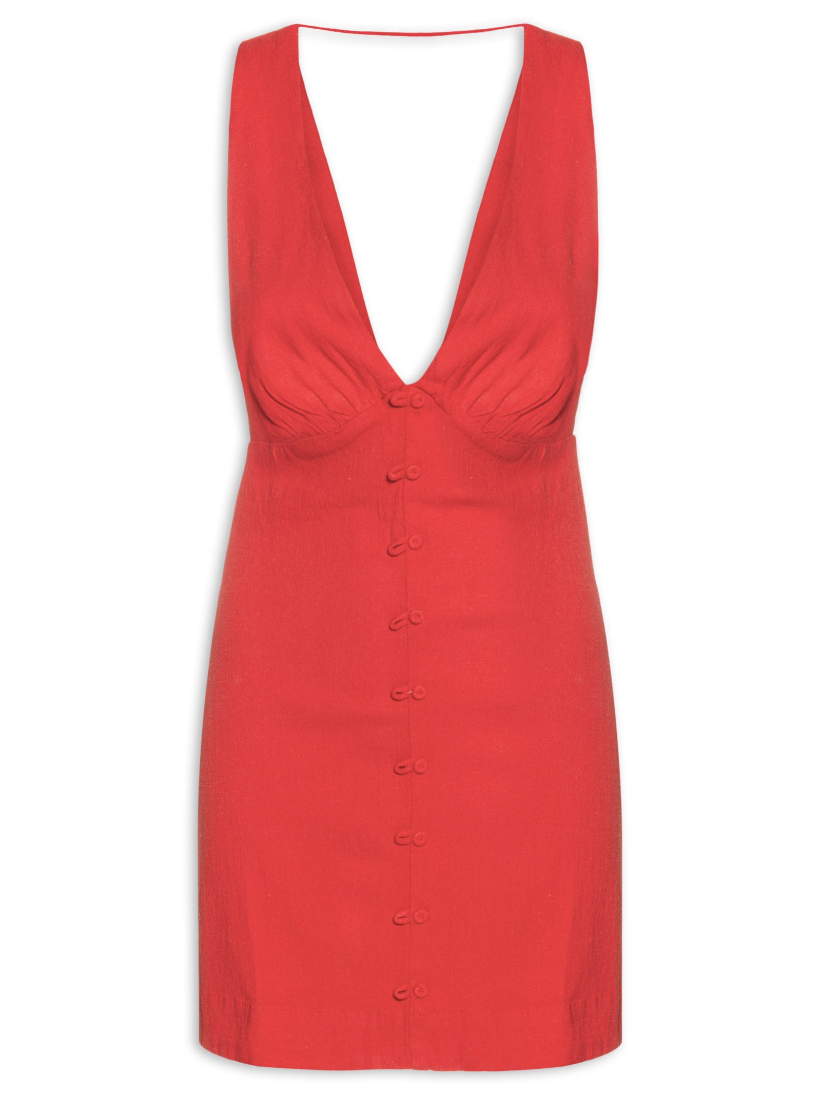 Vestido Curto Botões Frente Vermelho Farm