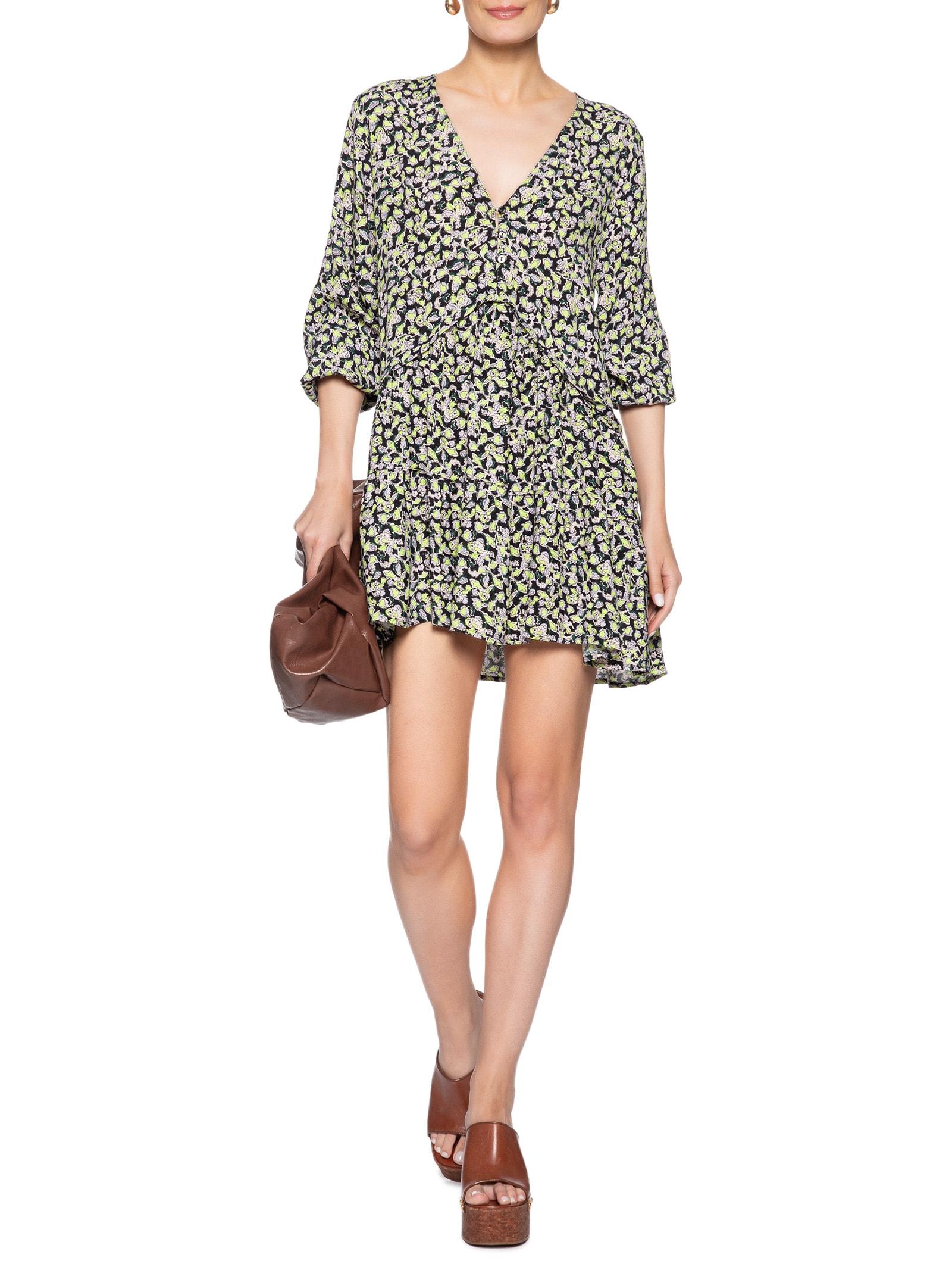 Vestido Curto Camadas Liberty Brumas Preto Animale