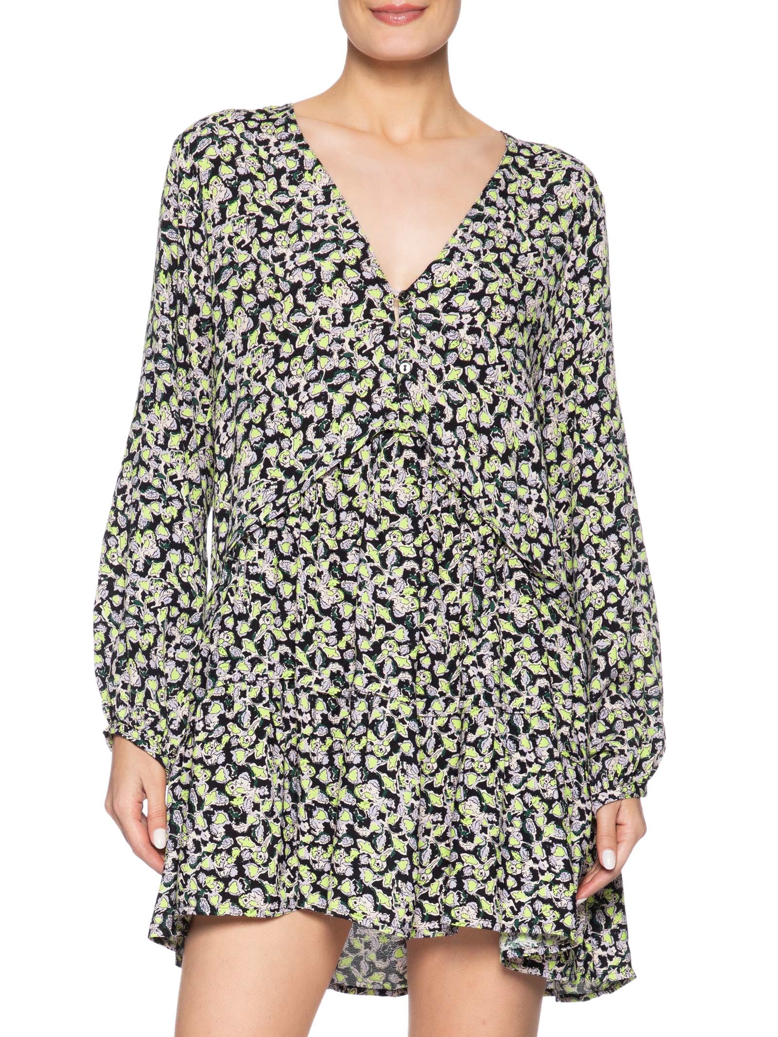 Vestido Curto Camadas Liberty Brumas Preto Animale
