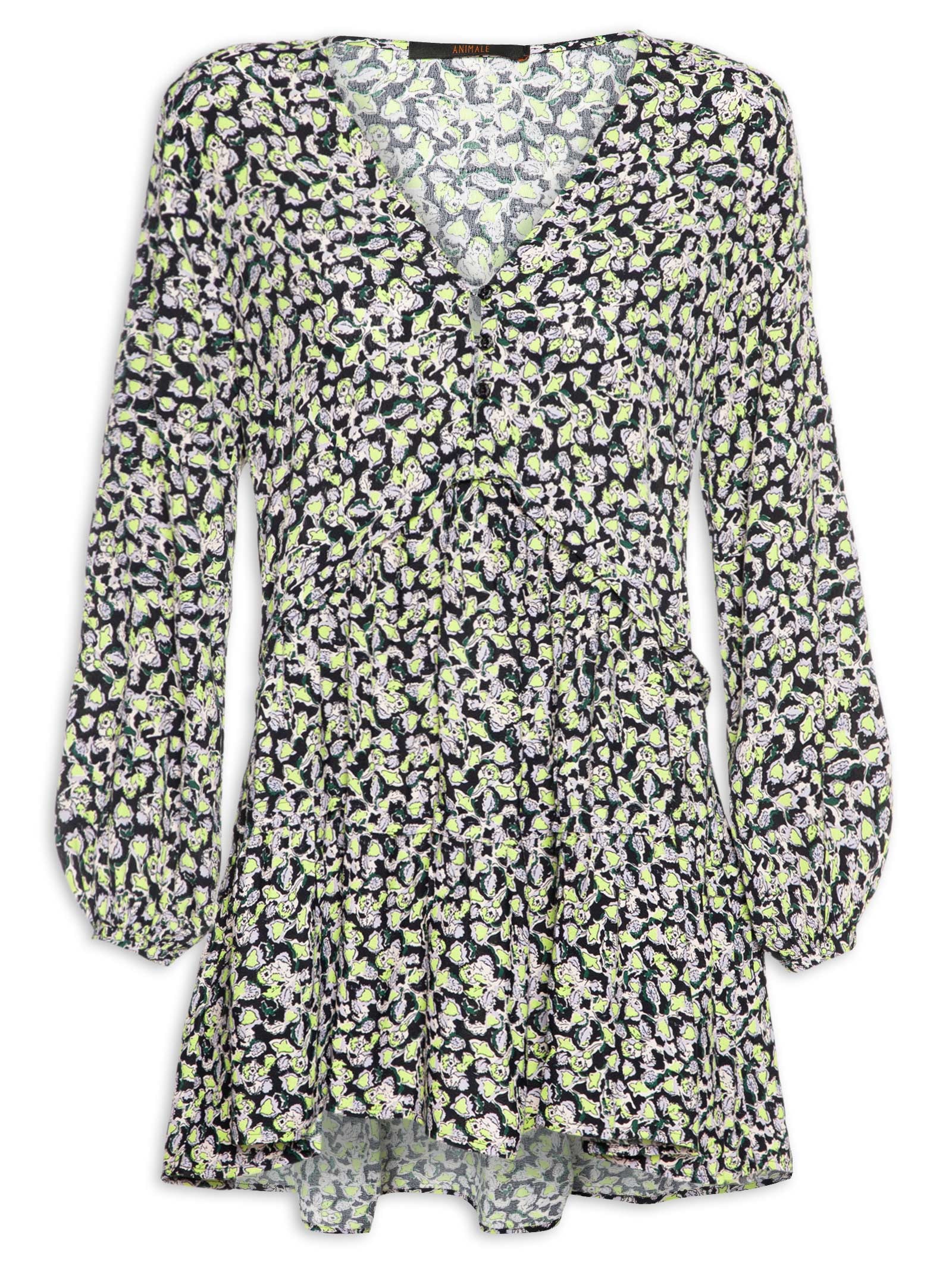 Vestido Curto Camadas Liberty Brumas Preto Animale