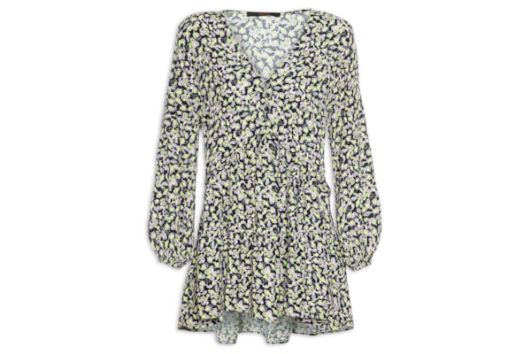 Vestido Curto Camadas Liberty Brumas - Preto