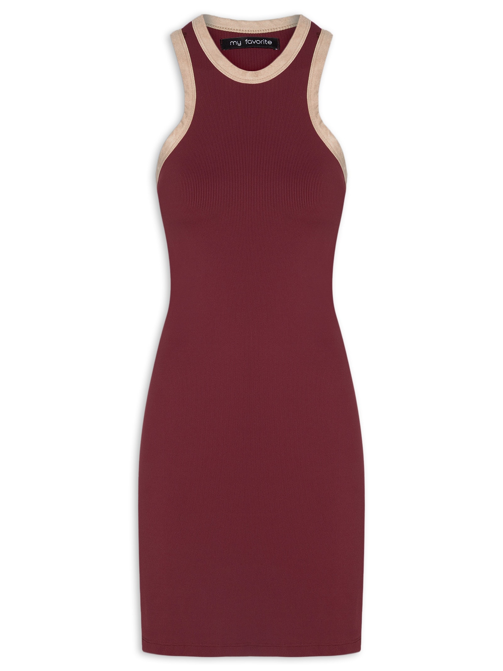 Vestido Curto Canelado Sem Manga Marrom My Favorite