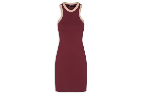 Vestido Curto Canelado Sem Manga - Marrom