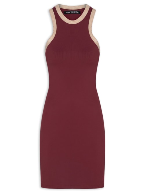 Vestido Curto Canelado Sem Manga - Marrom