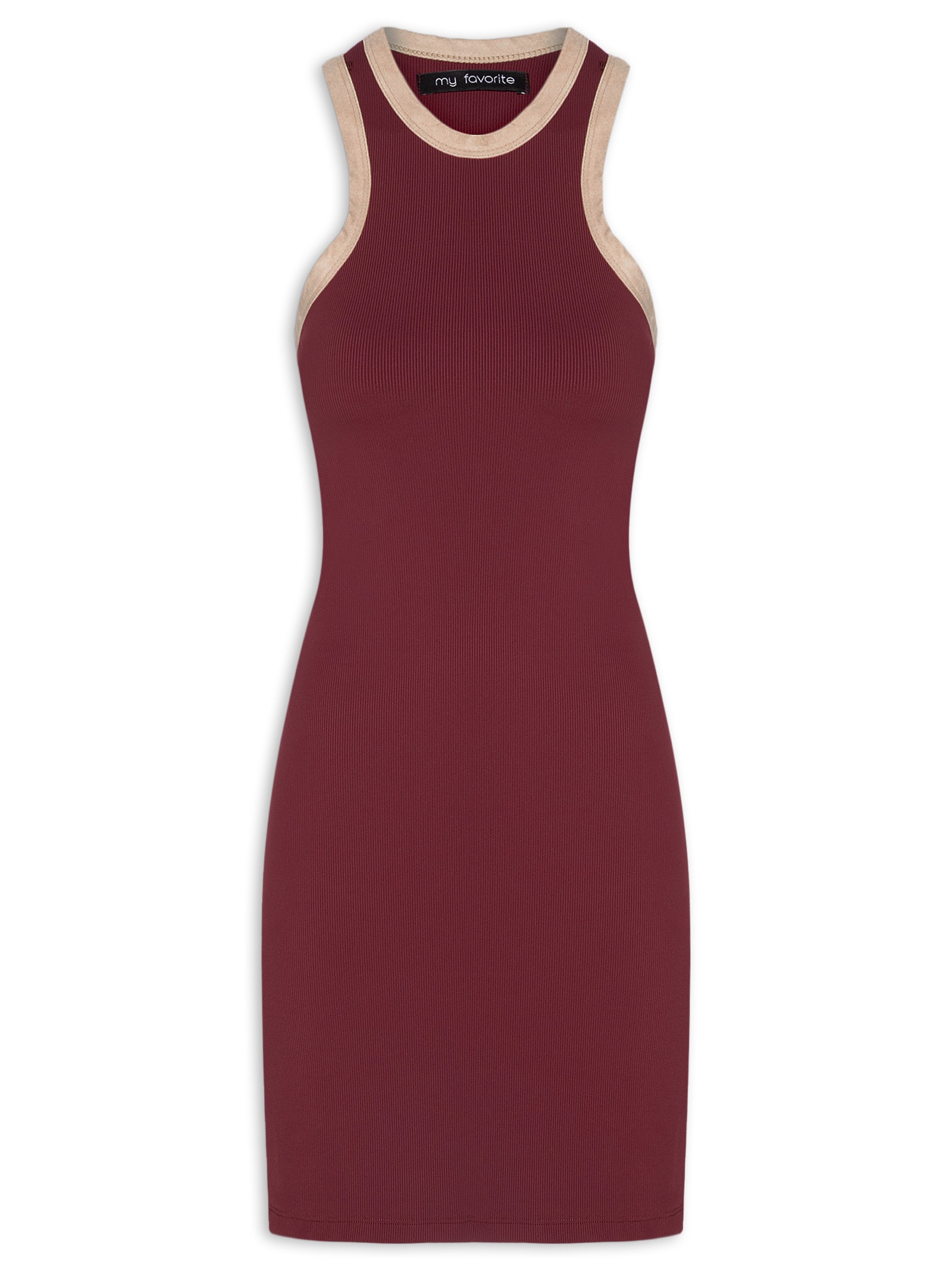 Vestido Curto Canelado Sem Manga Marrom My Favorite