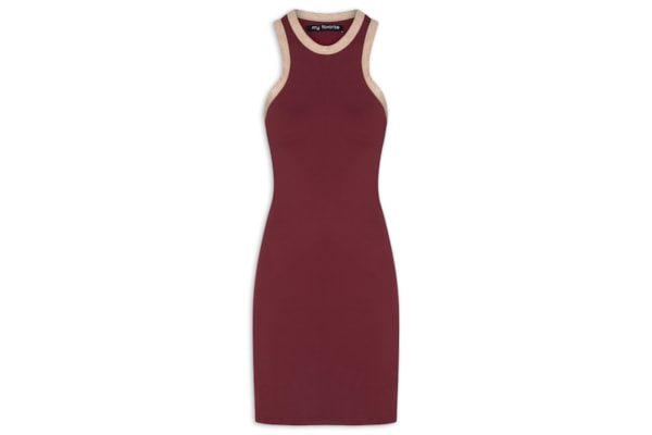 Vestido Curto Canelado Sem Manga - Marrom