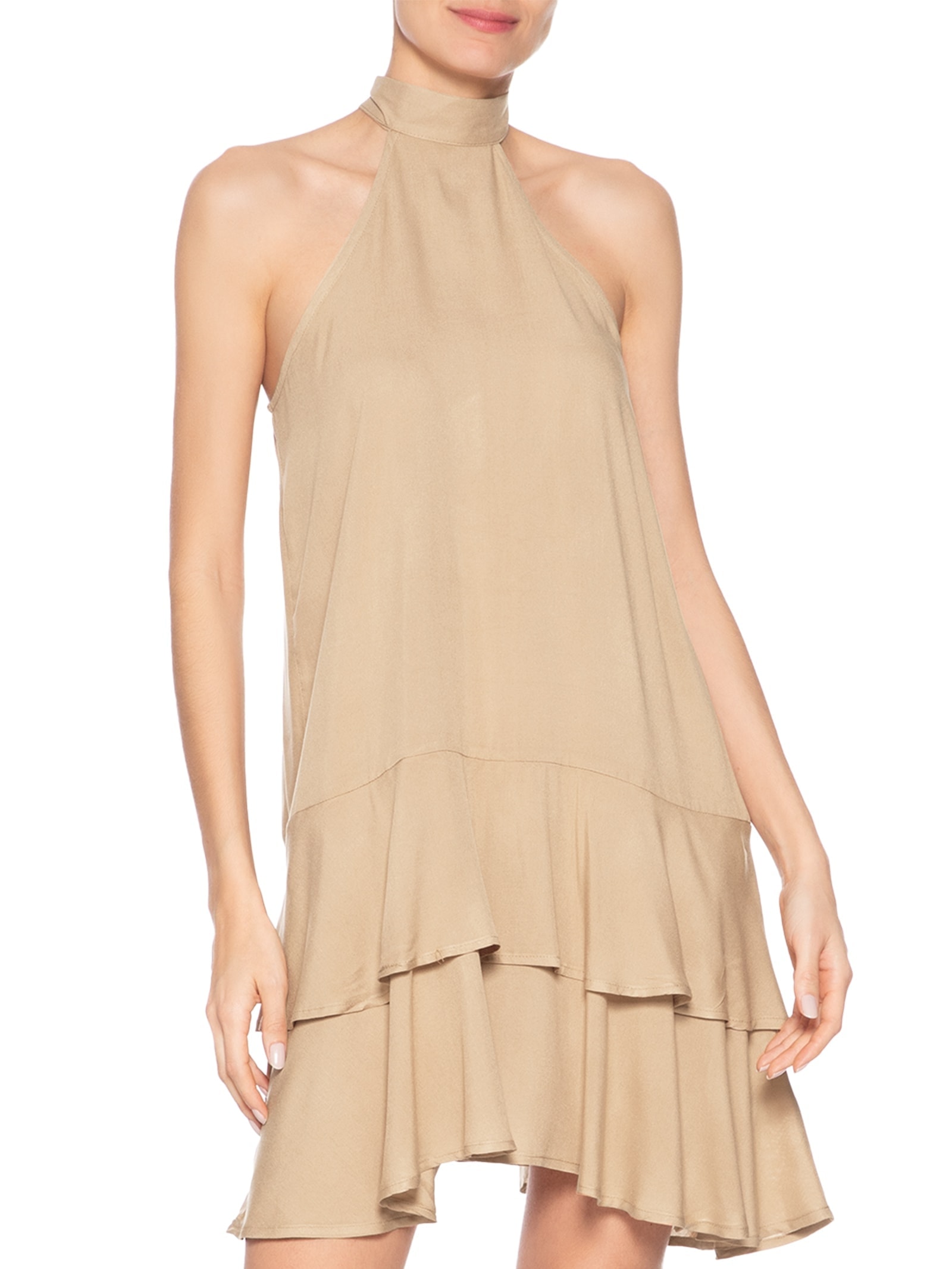 Vestido Curto Cava Americana Bege Basiq