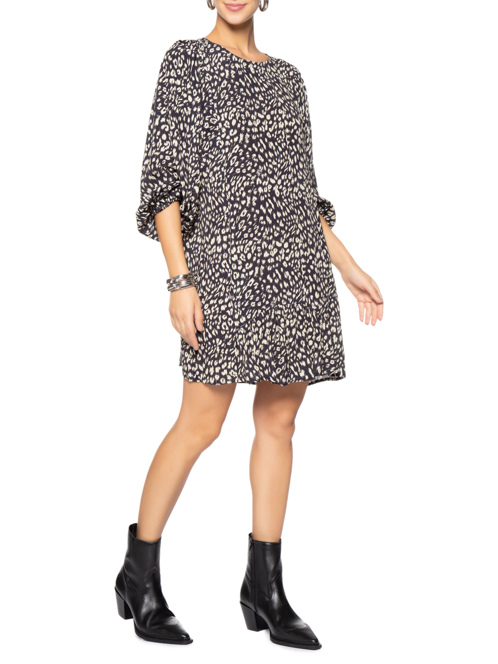 Vestido Curto Cava Quadrada Onça Abby Preto Animale