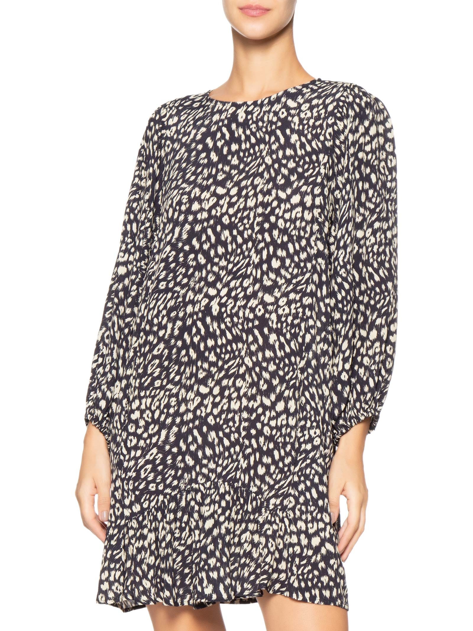 Vestido Curto Cava Quadrada Onça Abby Preto Animale
