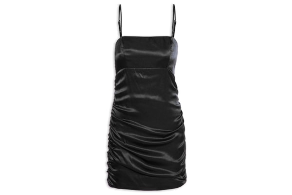 Vestido Curto Cetim Drapeado - Preto