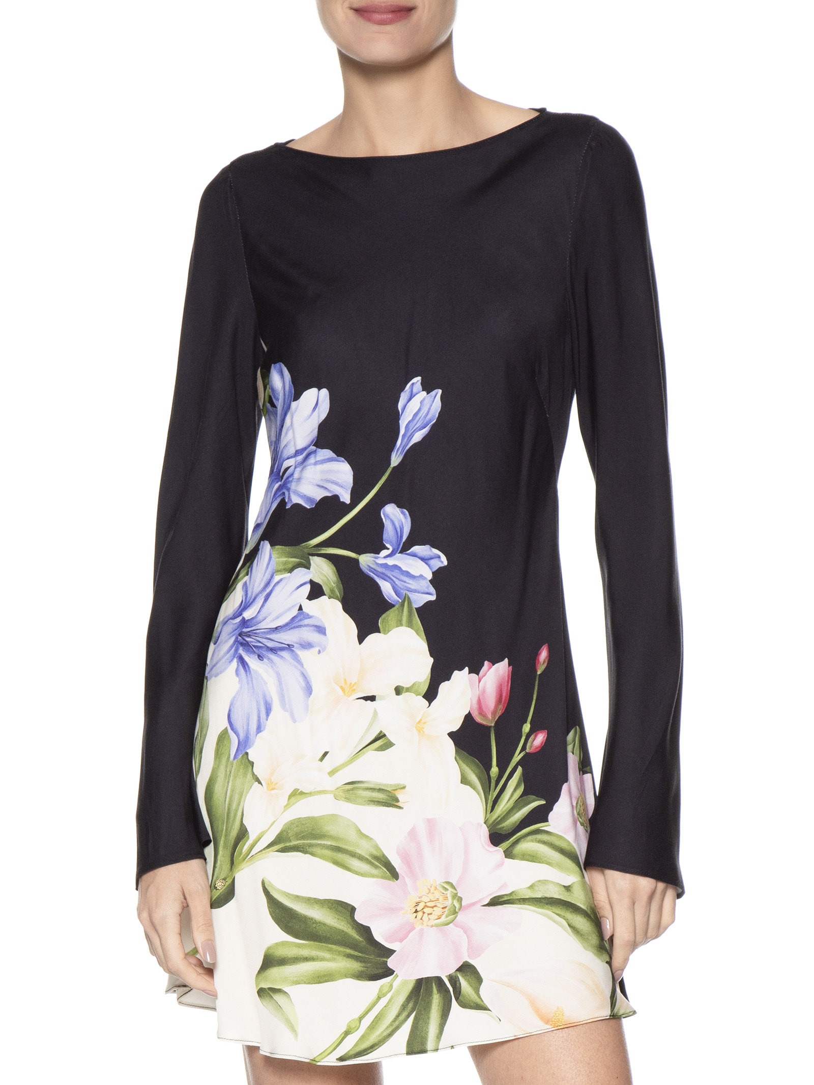 Vestido Curto Céu de Flor Preto Farm