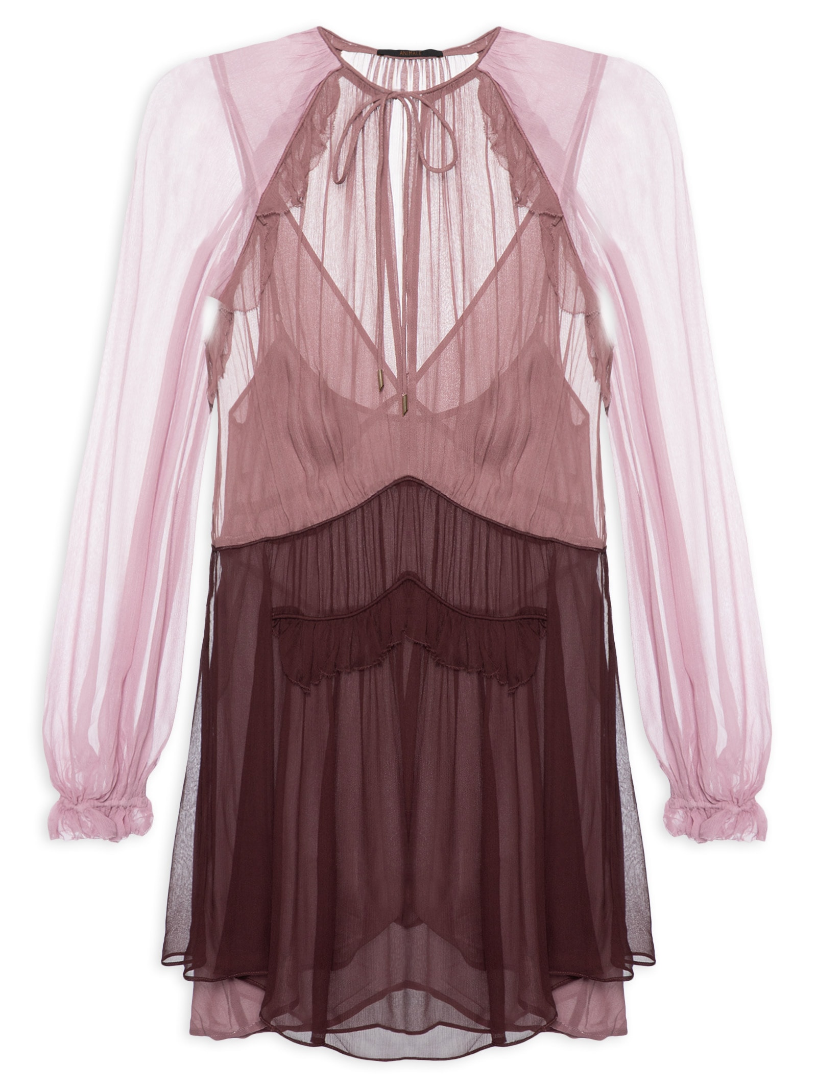 Vestido Curto Chiffon Tricolor – Rosa Animale