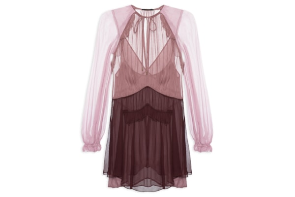 Vestido Curto Chiffon Tricolor – Rosa