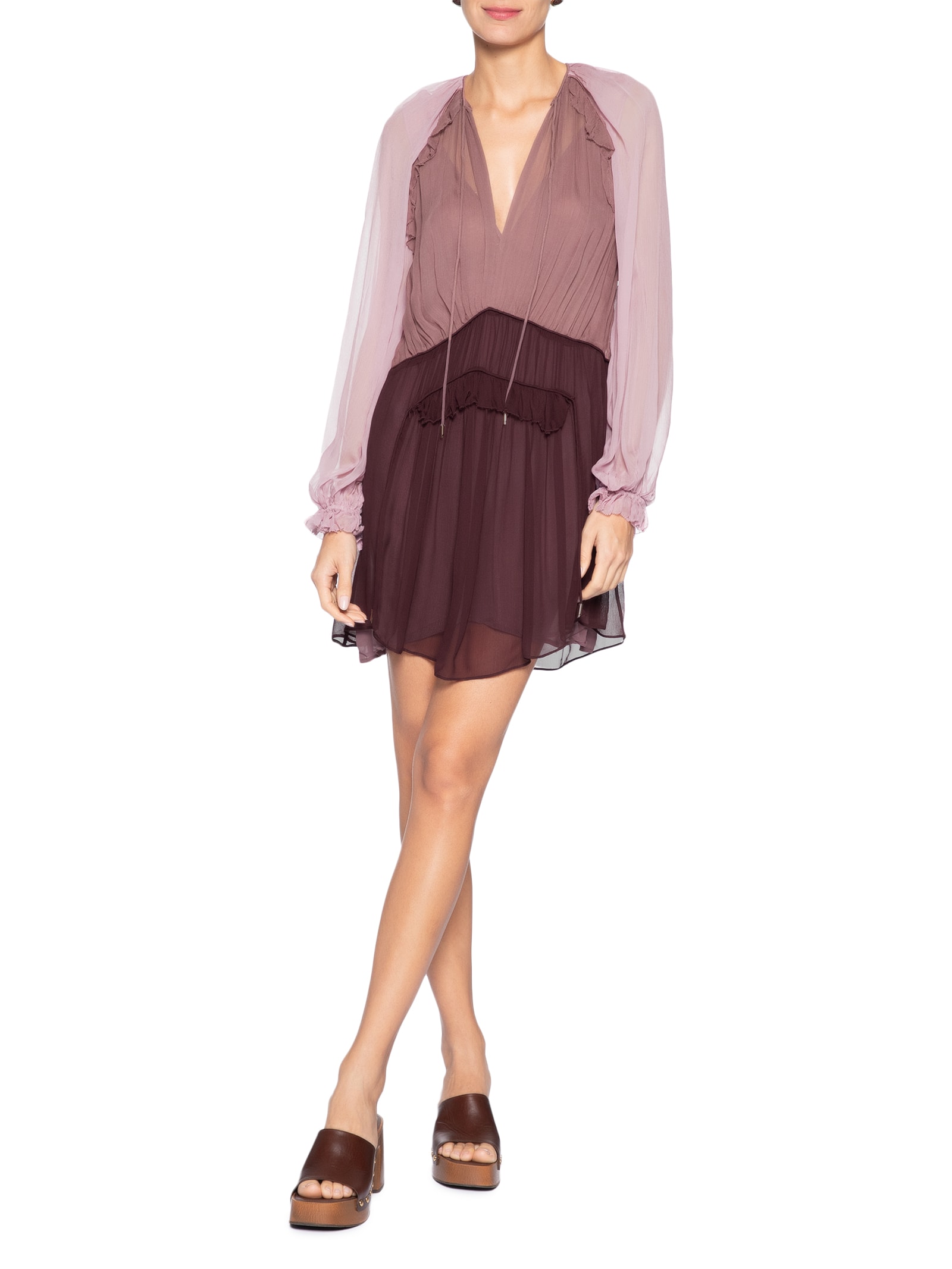 Vestido Curto Chiffon Tricolor – Rosa Animale