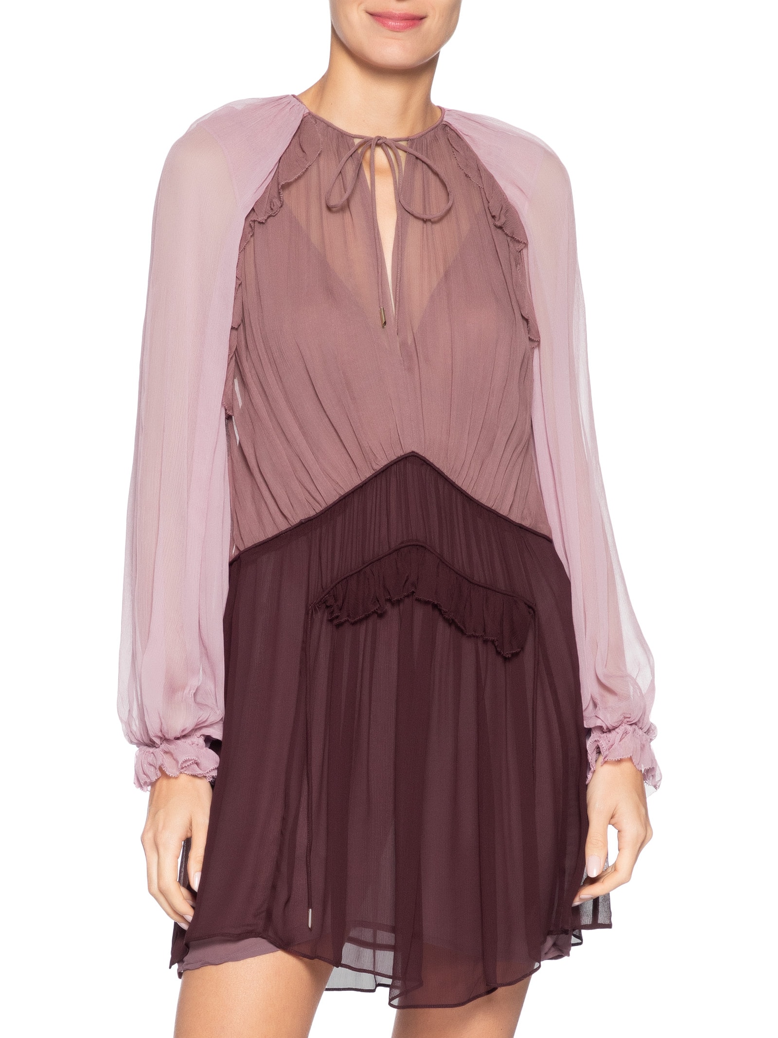 Vestido Curto Chiffon Tricolor – Rosa Animale