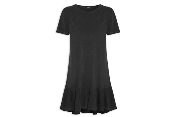 Vestido Curto Com Babado Barra - Preto