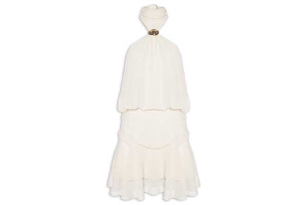 Vestido Curto Com Babado E Decote Halter - Off White
