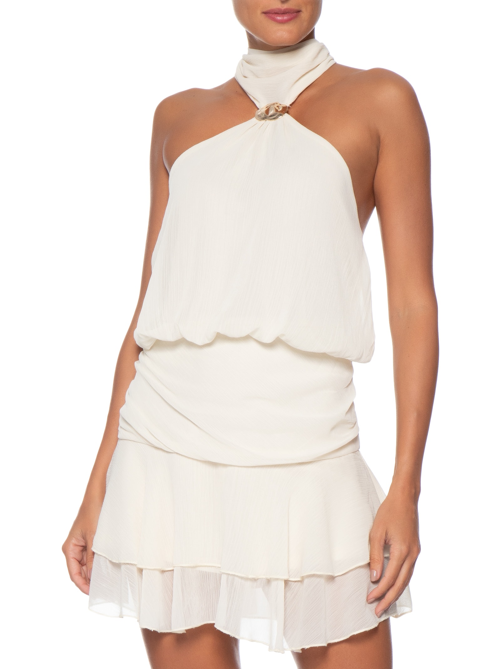 Vestido Curto Com Babado E Decote Halter Off White '2Essential