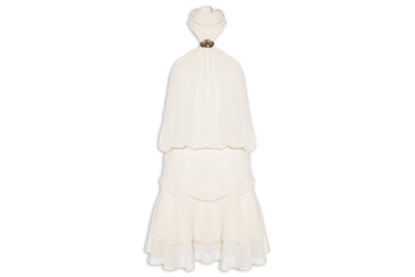 Vestido Curto Com Babado E Decote Halter - Off White