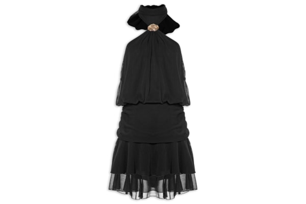 Vestido Curto Com Babado E Decote Halter - Preto