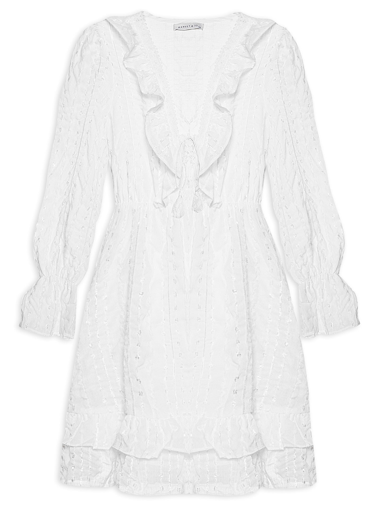 Vestido Curto Com Babados Branco Market 33