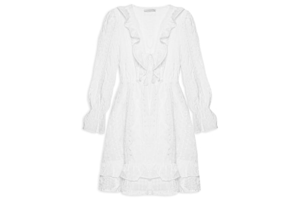 Vestido Curto Com Babados - Branco