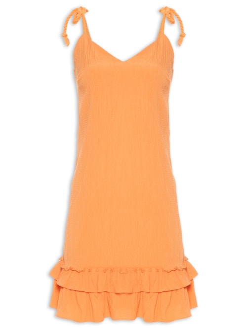 Vestido Curto Com Babados - Laranja