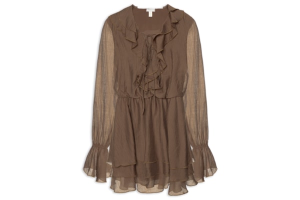 Vestido Curto com Babados - Marrom