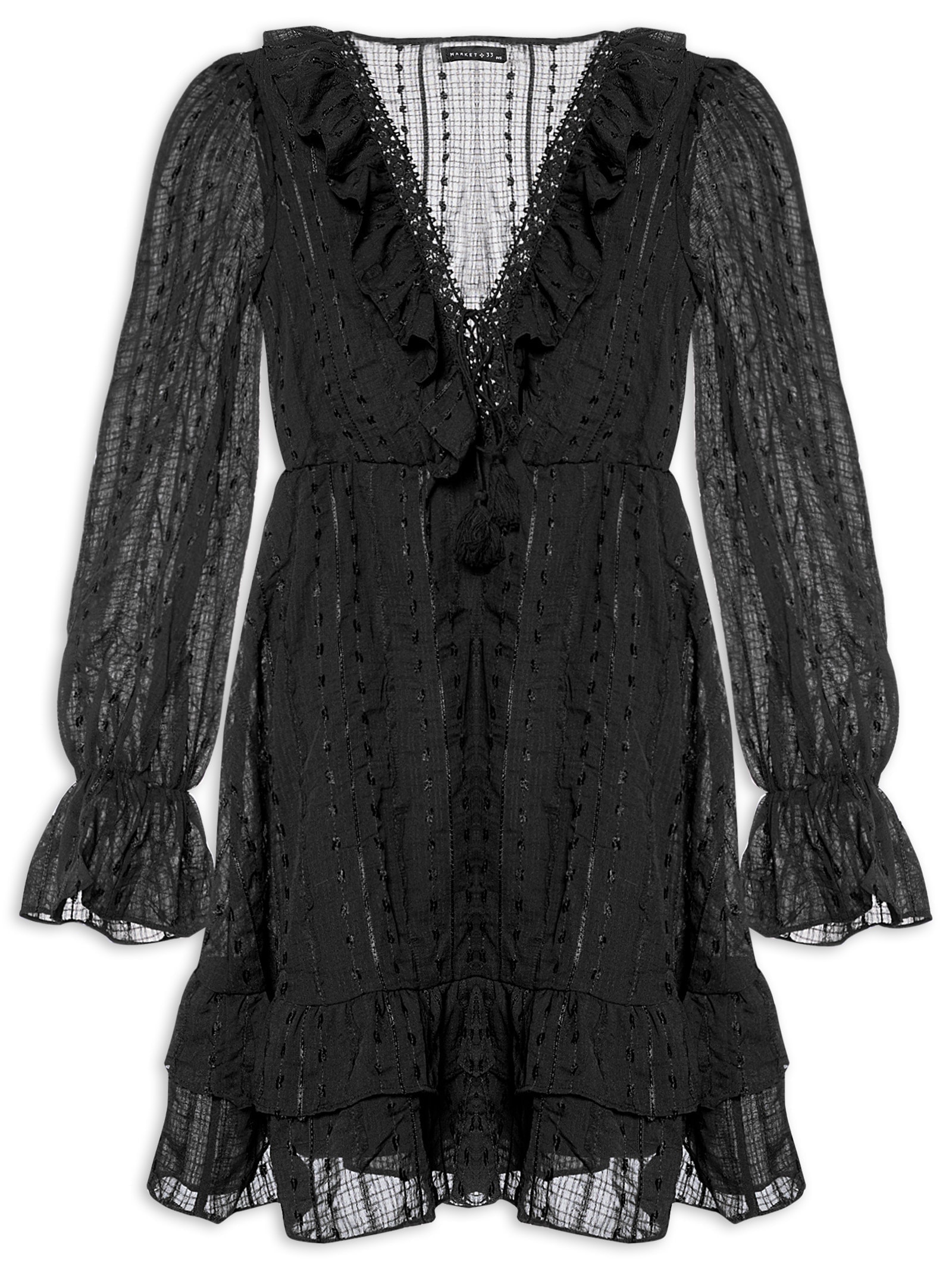 Vestido Curto Com Babados Preto Market 33