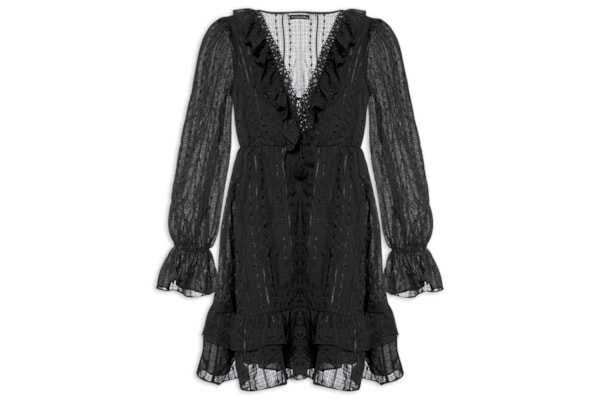 Vestido Curto Com Babados - Preto