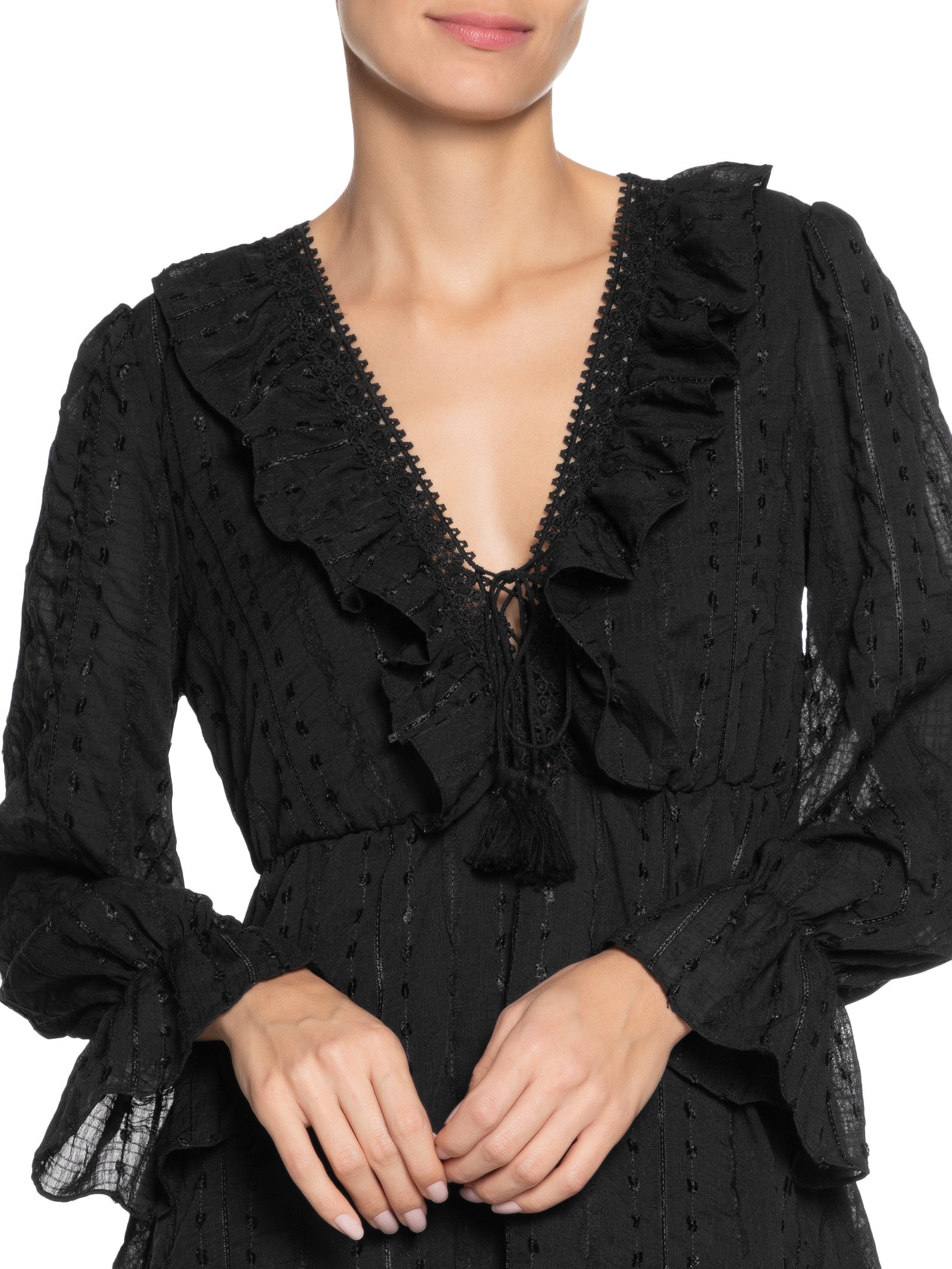 Vestido Curto Com Babados Preto Market 33