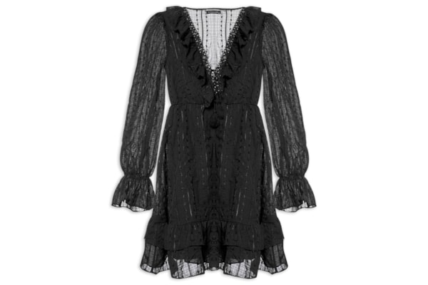 Vestido Curto Com Babados - Preto