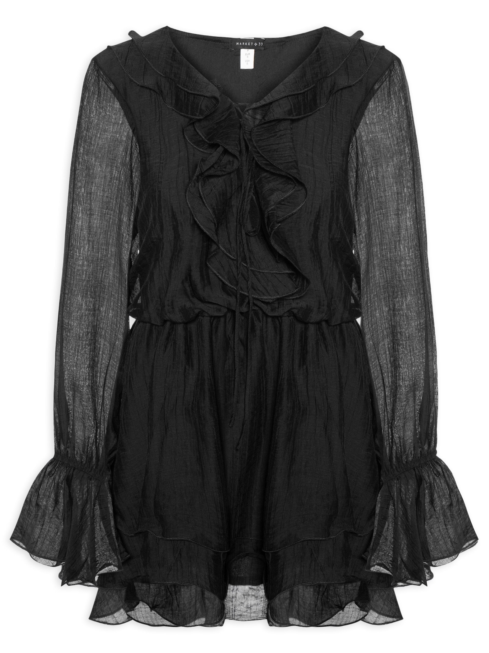 Vestido Curto com Babados Preto Market 33