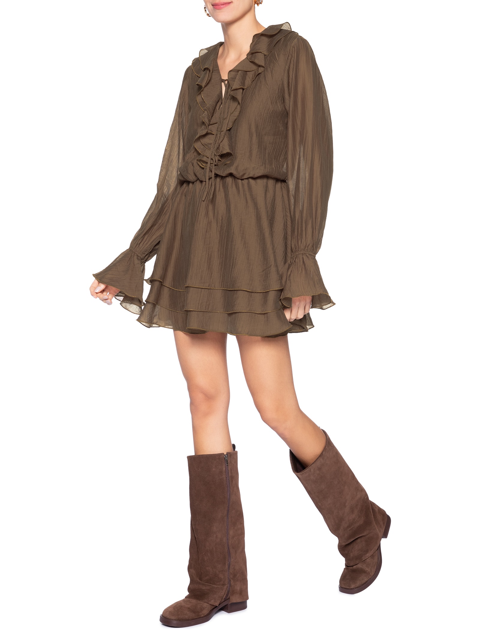 Vestido Curto com Babados – Marrom Market 33