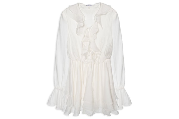 Vestido Curto com Babados – Off White