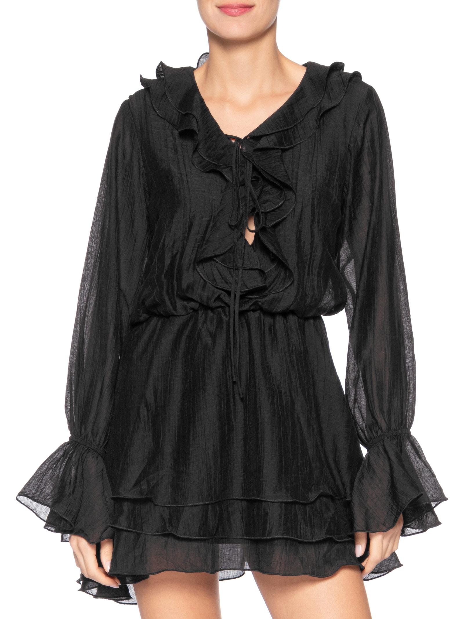 Vestido Curto com Babados – Preto Market 33