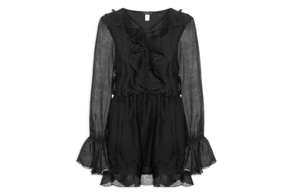 Vestido Curto com Babados – Preto