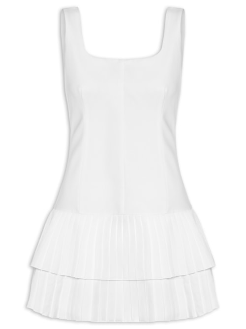 Vestido Curto Com Barra Plissada – Branco