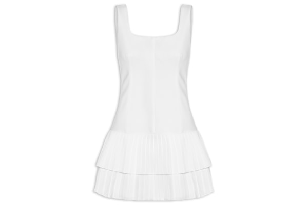 Vestido Curto Com Barra Plissada - Branco