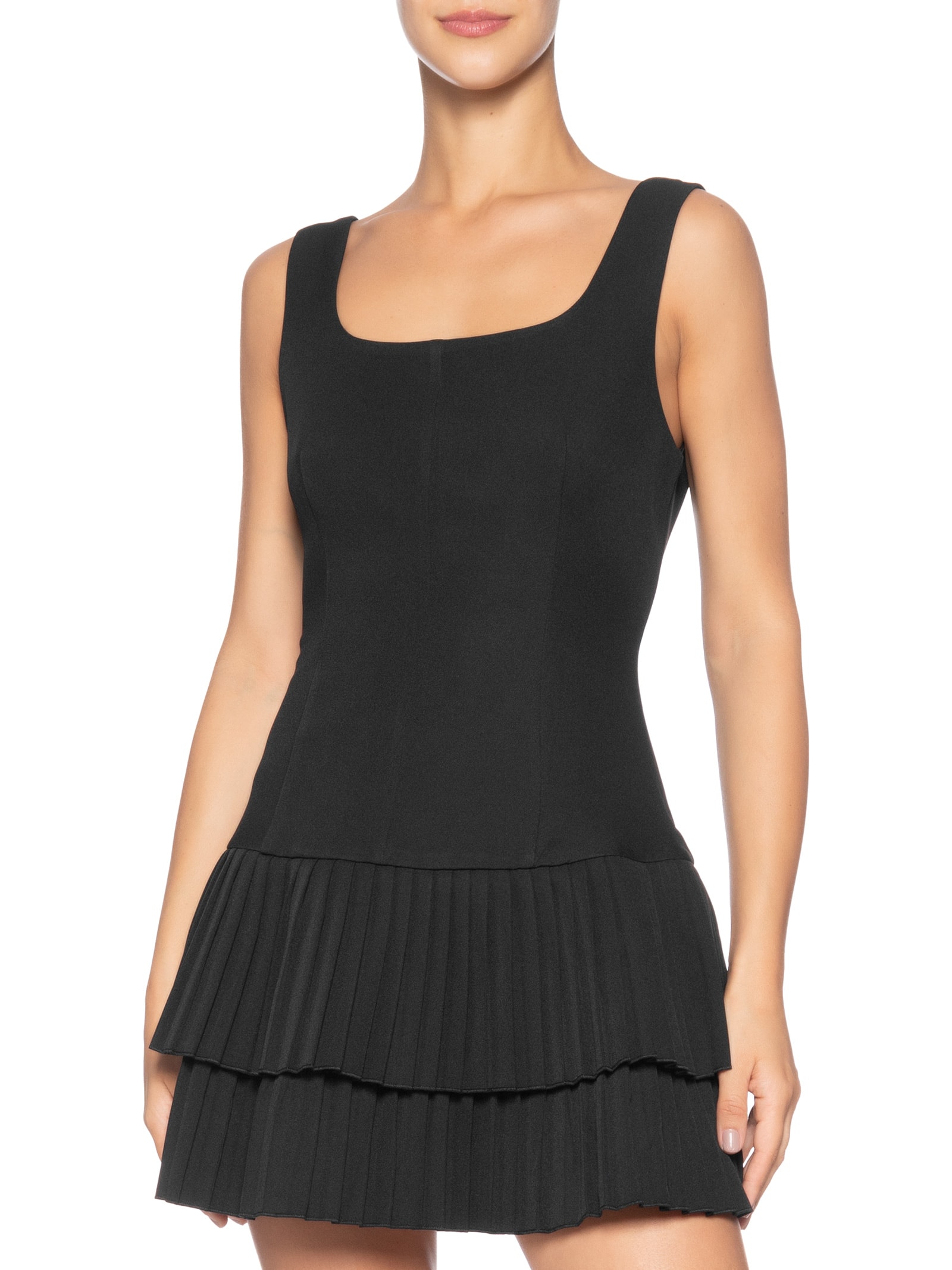 Vestido Curto Com Barra Plissada Preto Market 33