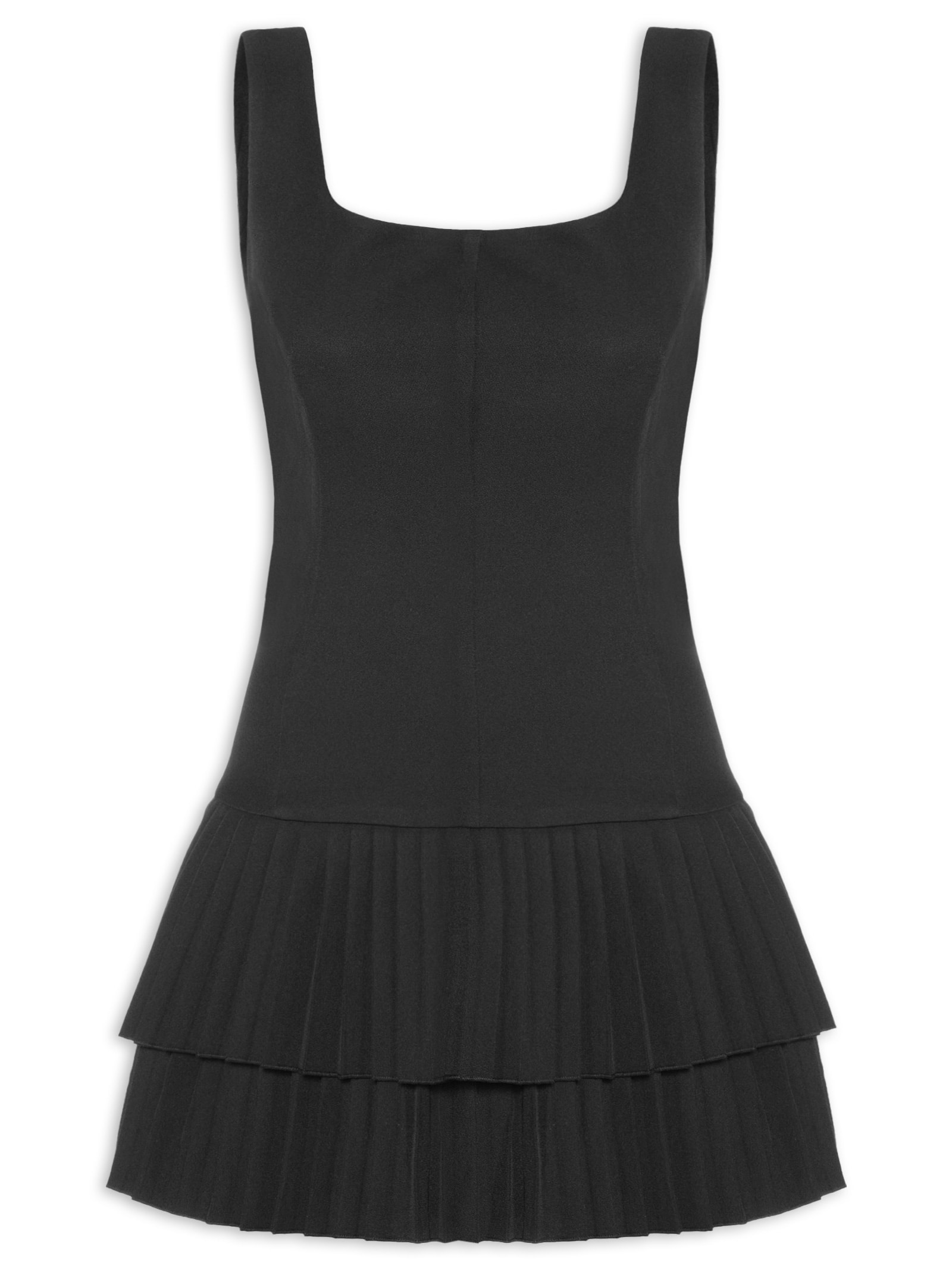 Vestido Curto Com Barra Plissada Preto Market 33