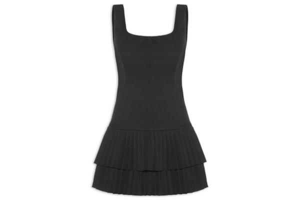 Vestido Curto Com Barra Plissada - Preto