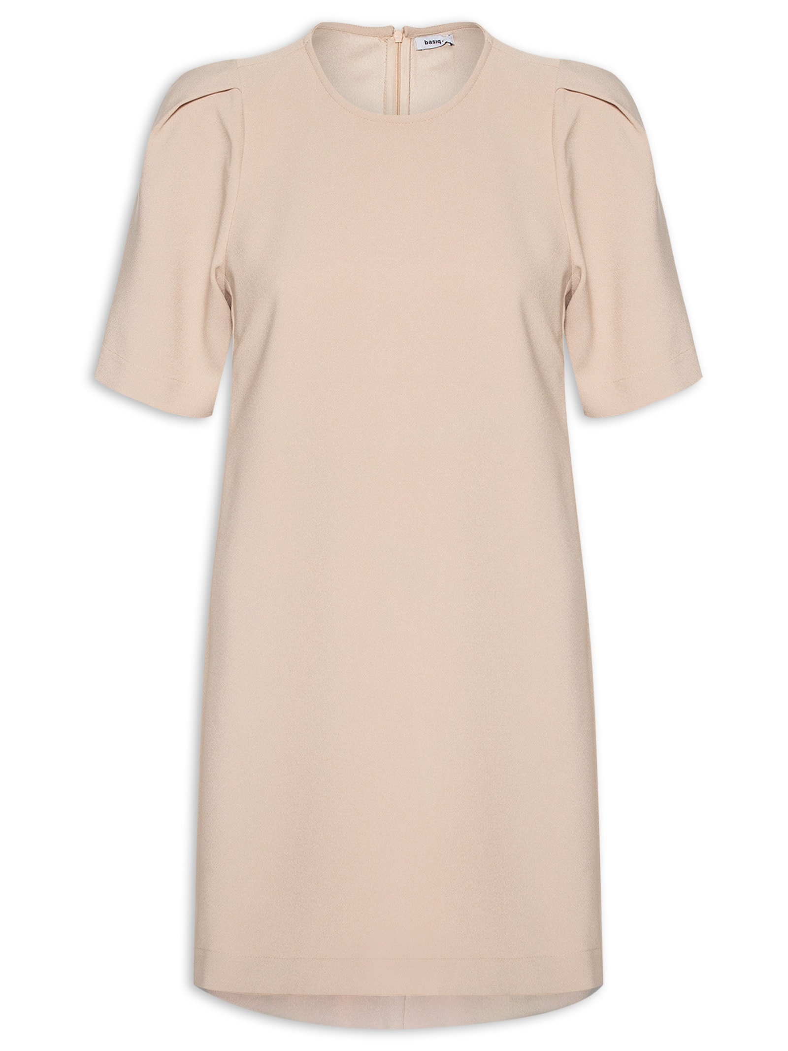 Vestido Curto Com Bolsos Laterais Bege Basiq
