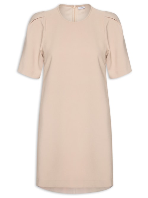 Vestido Curto Com Bolsos Laterais – Bege