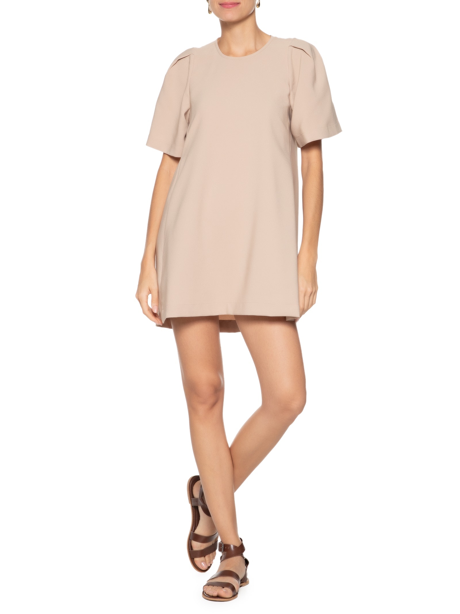 Vestido Curto Com Bolsos Laterais Bege Basiq