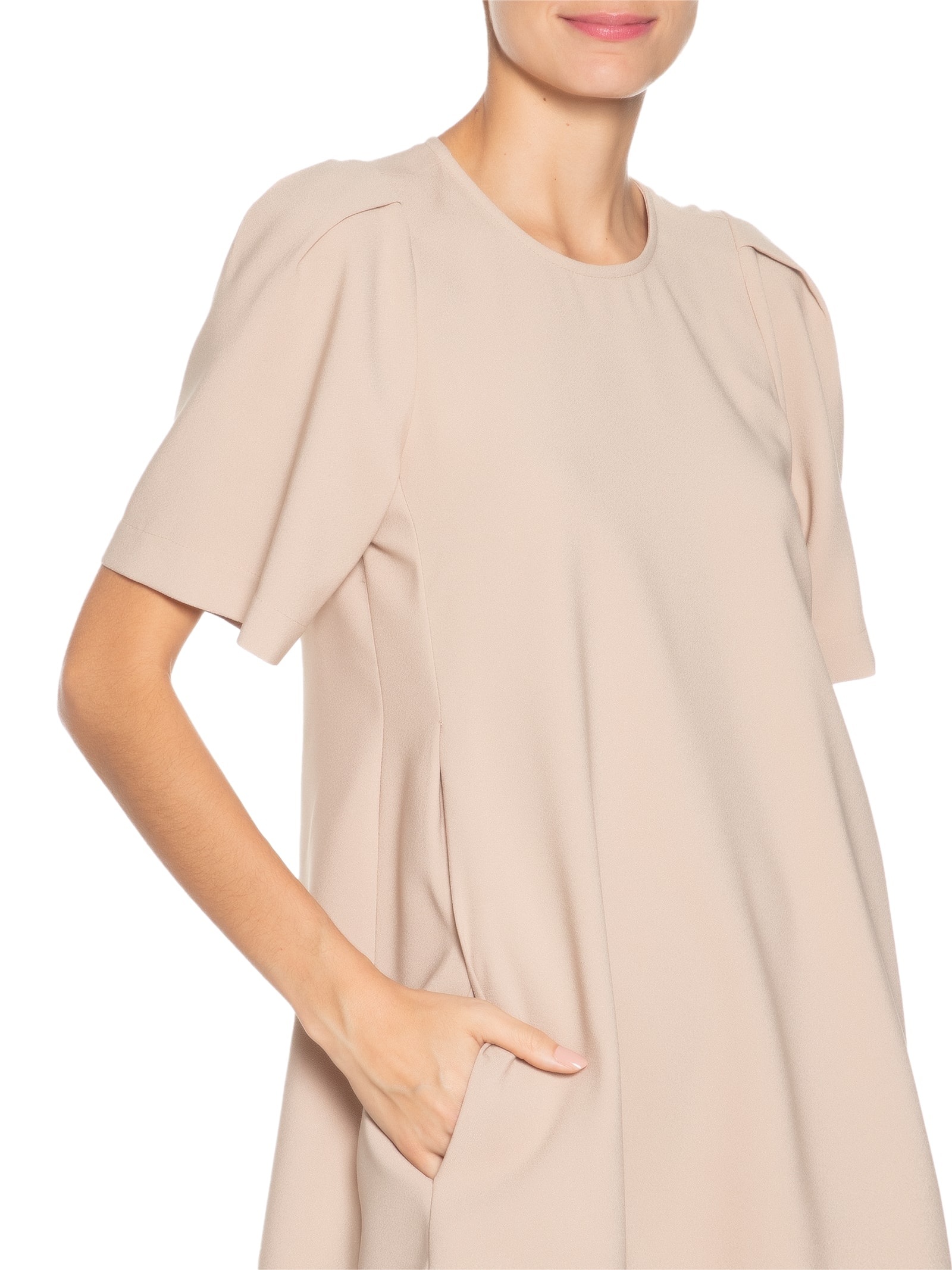 Vestido Curto Com Bolsos Laterais Bege Basiq