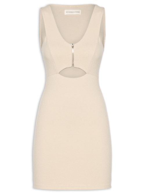 Vestido Curto com Cut Out – Bege
