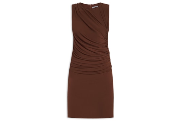 Vestido Curto Com Drapeado Lateral - Marrom