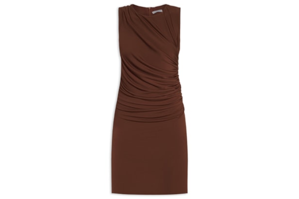 Vestido Curto Com Drapeado Lateral - Marrom