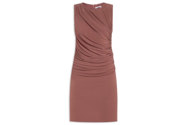 Vestido Curto Com Drapeado Lateral - Marrom